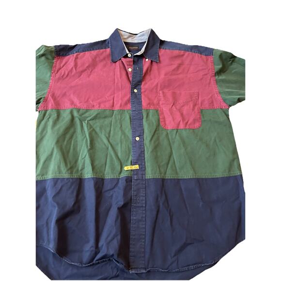 VTG 90s Shirt Mens L Colorblock retro button down 100% Cotton Hip Hop - Picture 8 of 10